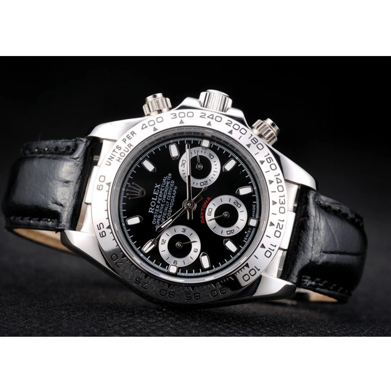 Good Copy Rolex Watches Strap Tachymeter Lady Black Steel Black Daytona Rolex Stainless Case Dial Leather 0706